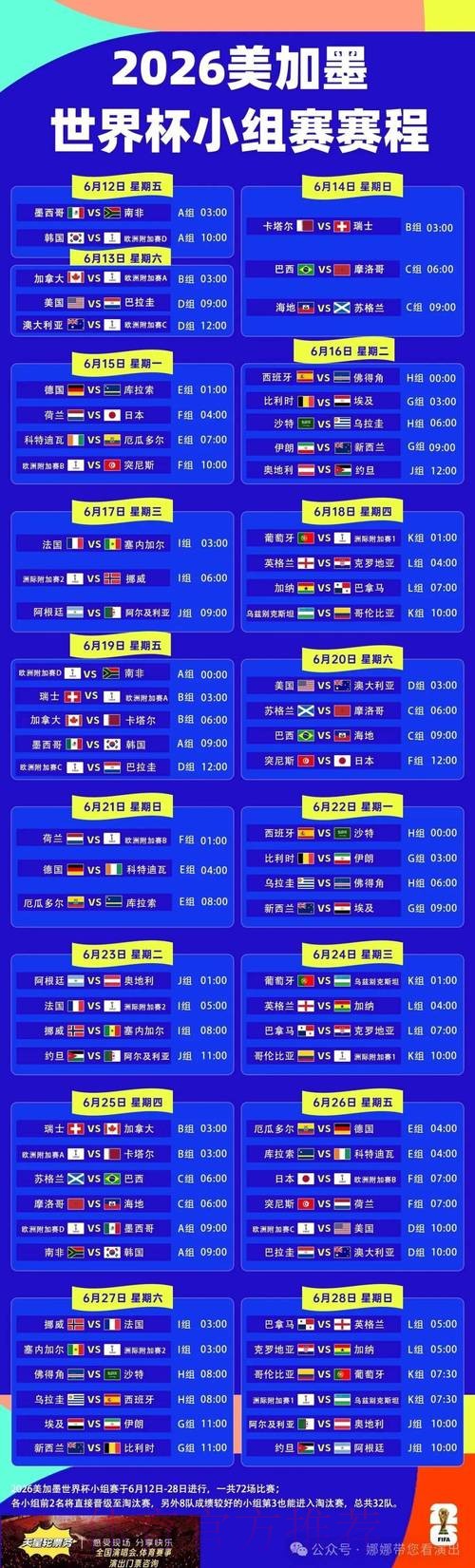 2026世界杯小组赛赛程中国时间赛事详情实时查看
